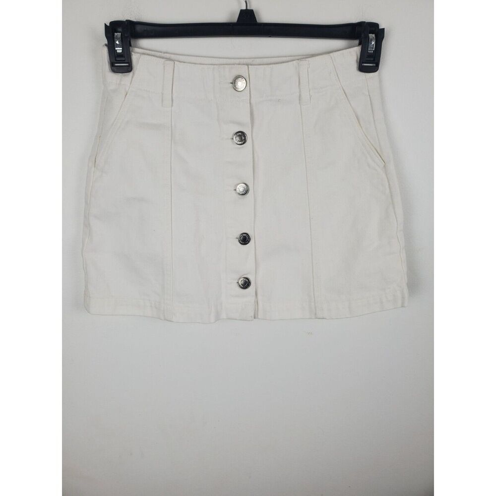 Forever 21 Denim SKirt 27‎ Womens White Mini Button Front Summer Casual